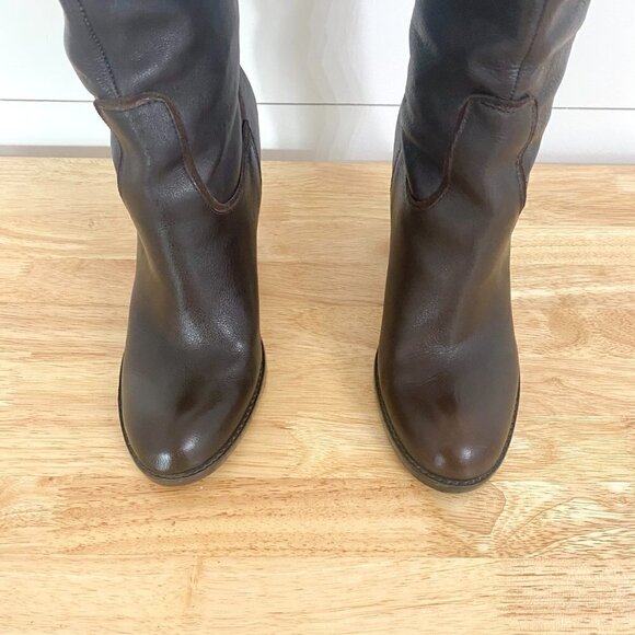 Nine West Tall Brown Leather Pull on Heel Boots, Women’s Size 6 - Picture 6 of 12